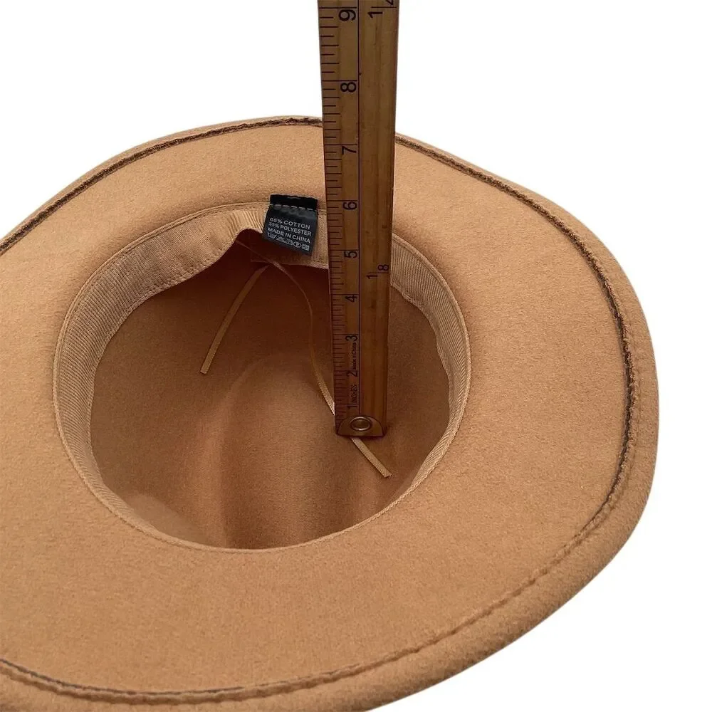 Unisex Brown‎ Wool Felt Fedora Hat with Leather Band